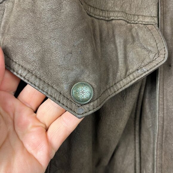 Vintage 90s Leather Bomber Jacket Men L Oversize Aviator Distressed Slouch Baggy - Picture 5 of 16
